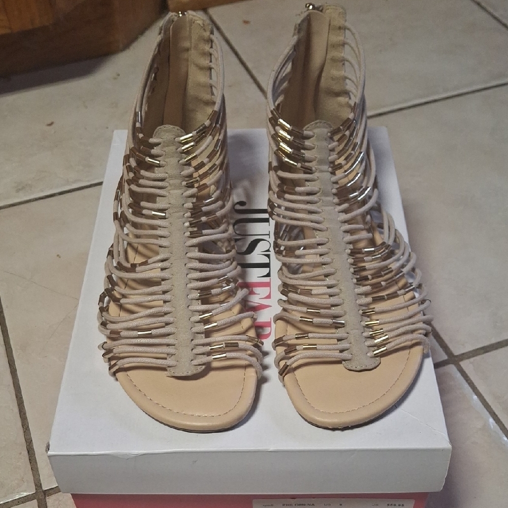 JustFab Women's Gold and Tan Strappy Sandals